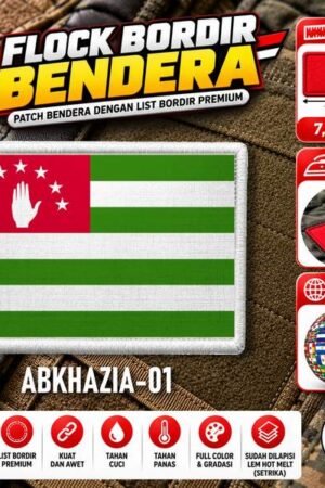 ABKHAZIA - Bendera Flock Bordir Setrika Iron On List Putih